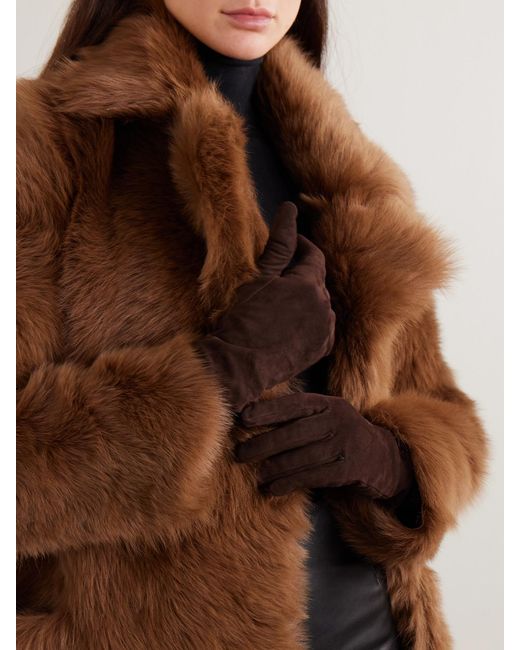 Nour Hammour Brown Suede Gloves