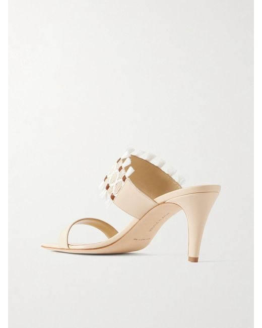 Manolo Blahnik White Efeso 70 Fringed Raffia And Leather Sandals
