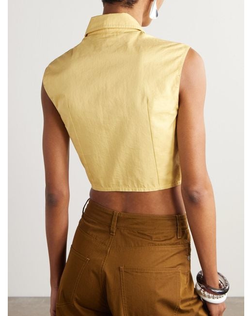 Emporio Sirenuse Yellow Caterina Cropped Cotton-Twill Top
