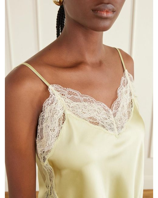 Veronica Beard Yellow Johantan Lace-Trimmed Silk-Blend Satin Blouse