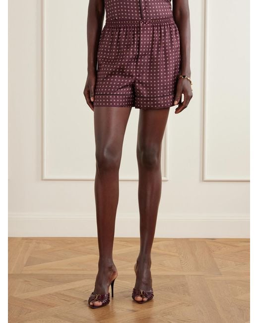 Saint Laurent Red Printed Silk-Twill Shorts