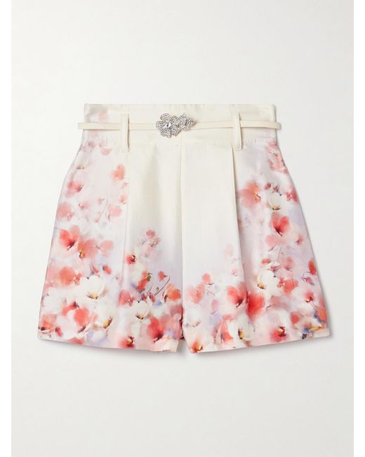 Zimmermann Multicolor Low-Waist Floral Silk And Cotton Shorts