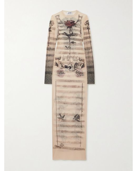 Jean Paul Gaultier Natural Mesh Tattoo-Inspired Long Dress