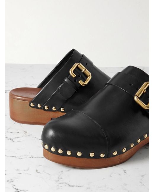 Chloé Black Jeannette Embellished Leather Clogs