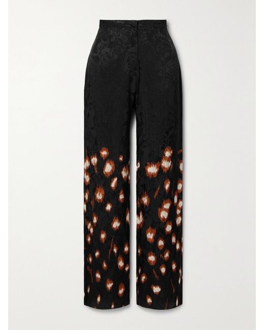 Johanna Ortiz Black Net Sustain Aromatic Evenings Printed Satin-Jacquard Straight-Leg Pants