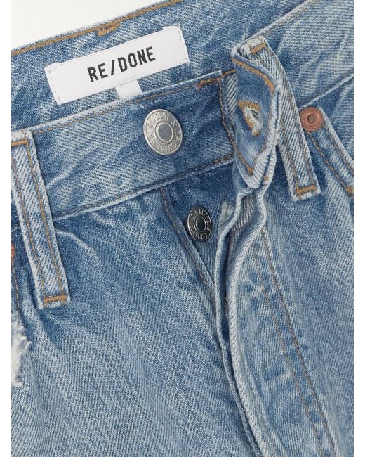 Re/done Blue 90S Distressed High-Rise Straight-Leg Organic Jeans