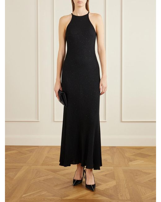 Tom Ford Black Ribbed Lurex Halterneck Maxi Dress