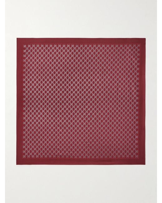 Gucci Red Printed Metallic Silk-Twill Scarf