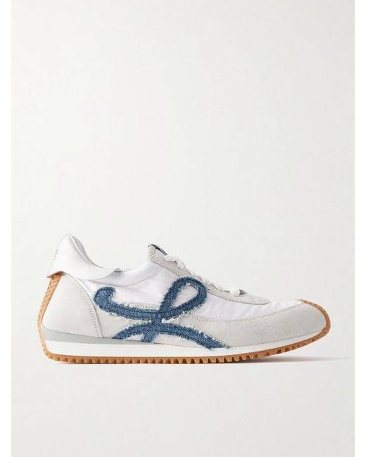 Loewe Blue Flow Runner Denim-Trimmed Shell And Suede Sneakers