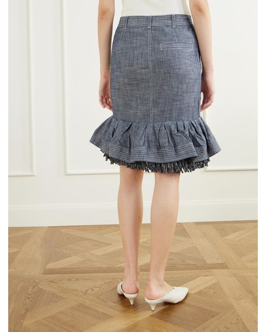 Jacquemus Blue La Jupe Cabana Fringed Ruffled Denim Mid-Rise Midi Skirt