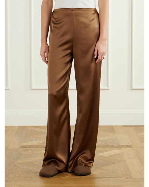 Staud Brown Stroll Silk-Blend Wide-Leg Pants