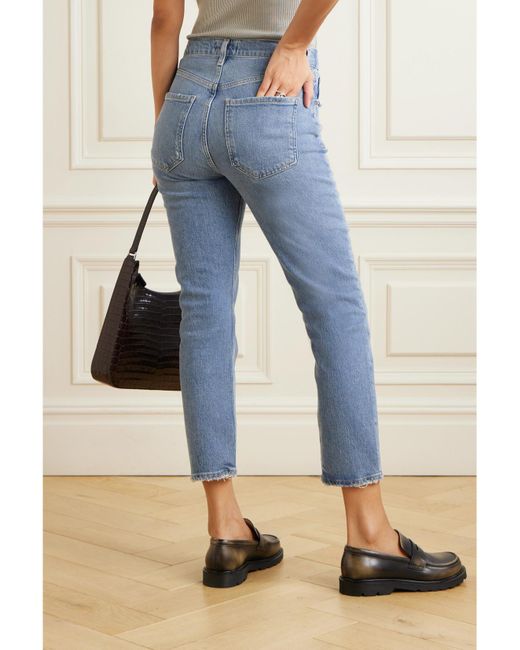 Agolde Blue Riley Cropped High-Rise Straight-Leg Organic Jeans