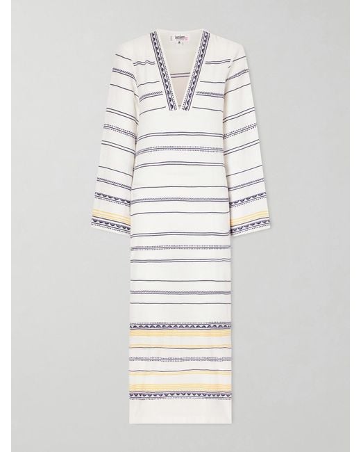 Lemlem White Theodora Striped Linen Maxi Dress