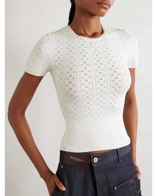 J.W. Anderson White Bow-Detailed Recycled Pointelle-Knit T-Shirt