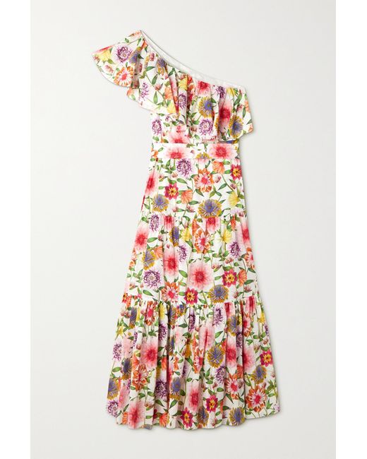Borgo De Nor Petra One-shoulder Ruffled Floral-print Linen Midi Dress ...