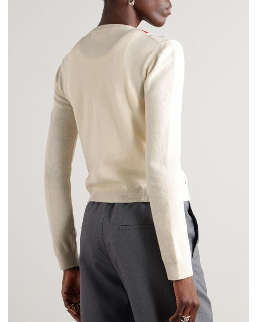 Marni White Cropped Embroidered Argyle Wool Cardigan