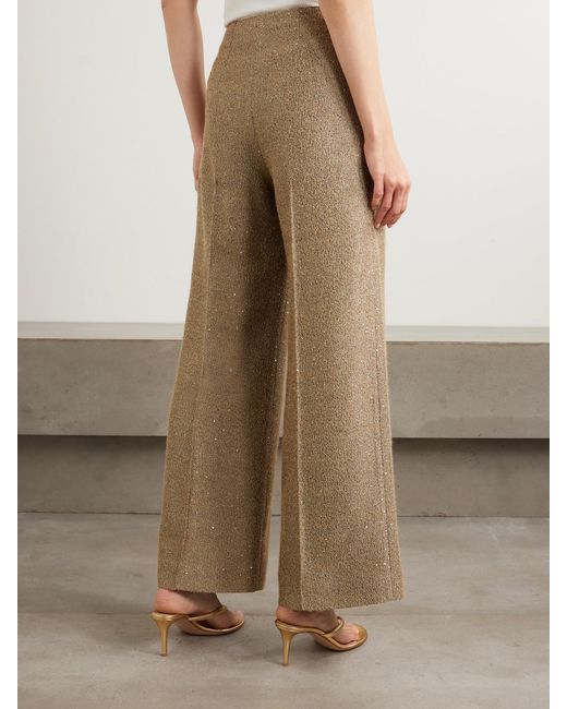 Emilia Wickstead Natural Daffy Pleated Sequined Metallic Tweed Wide-Leg Pants