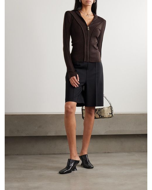 Victoria Beckham Brown Paneled Merino Wool-Blend Hoodie