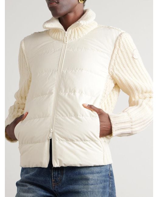 Moncler Natural Appliquéd Quilted Shell-Trimmed Wool And Cashmere-Blend Down Cardigan