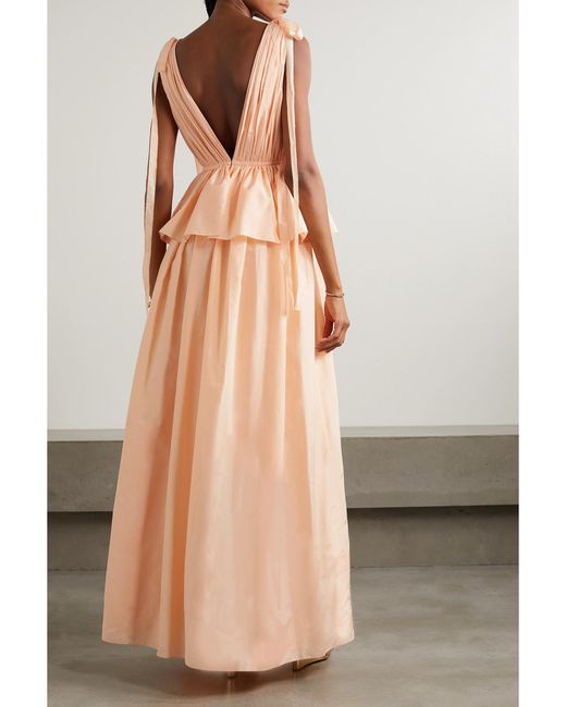Adam Lippes Pink Dendur Tie-Detailed Pleated Cotton And Silk-Blend Voile Gown