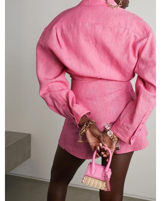 Jacquemus Pink Baunhilha Layered Linen Mini Shirt Dress