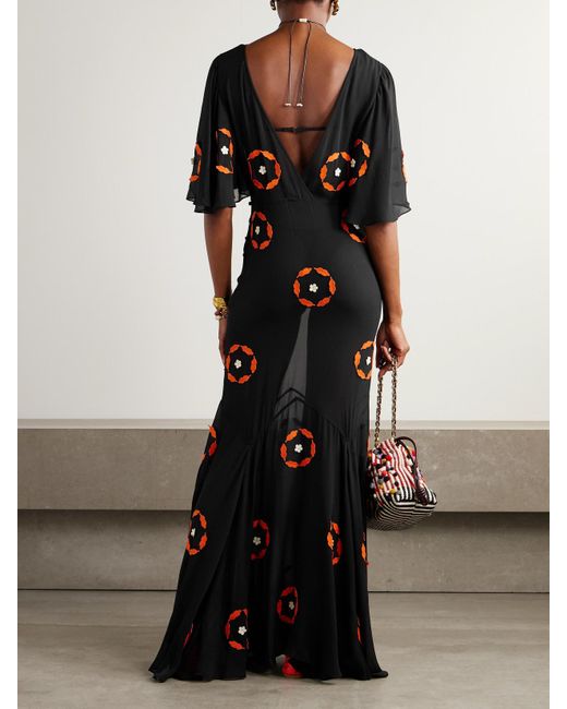 Bode Black Zoetrope Maxikleid Aus Seidenchiffon Mit Applikationen