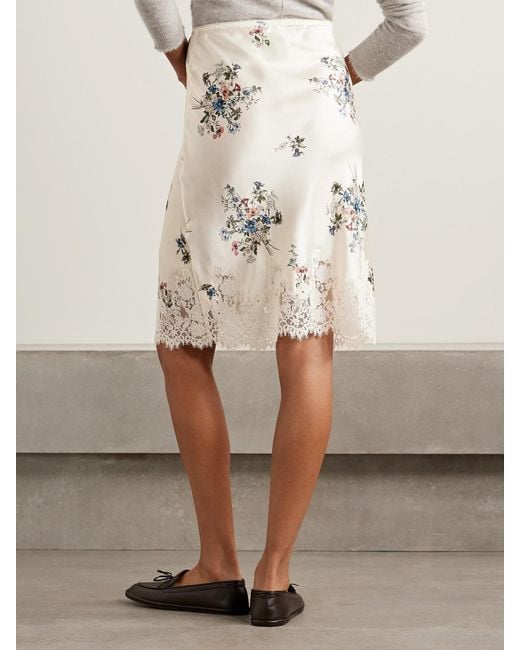 Doen Natural Elowette Lace-Trimmed Floral-Print Silk-Satin Skirt