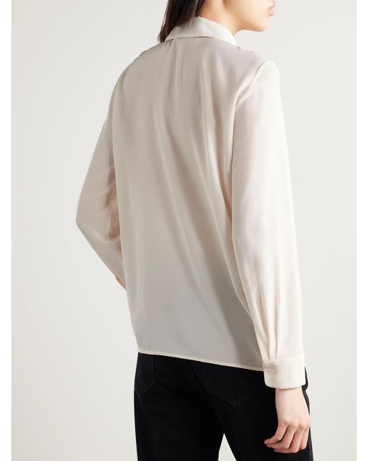 Nili Lotan Natural Hanford Pussy-Bow Two-Tone Silk Crepe De Chine Blouse