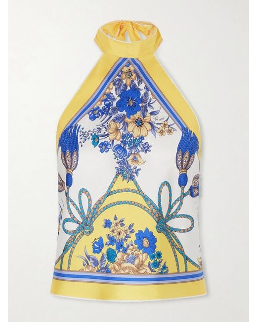 Gucci Blue Printed Silk-Twill Tank