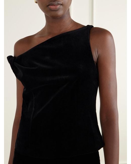 Rohe Black Draped Cotton-Velvet Top
