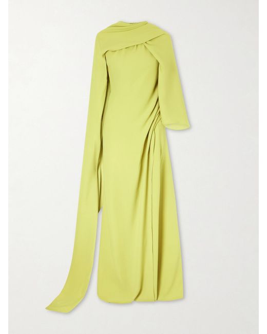 Marmar Halim Yellow Draped Crepe Gown