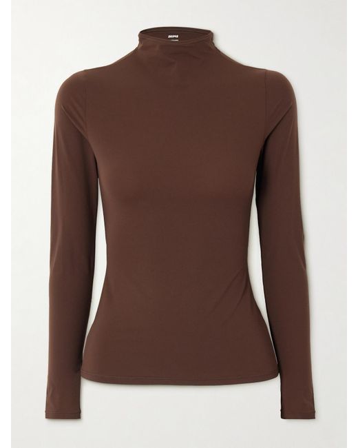 Skims Brown Fits Everybody Turtleneck Top – Cocoa – Oberteil Mit Stehkragen