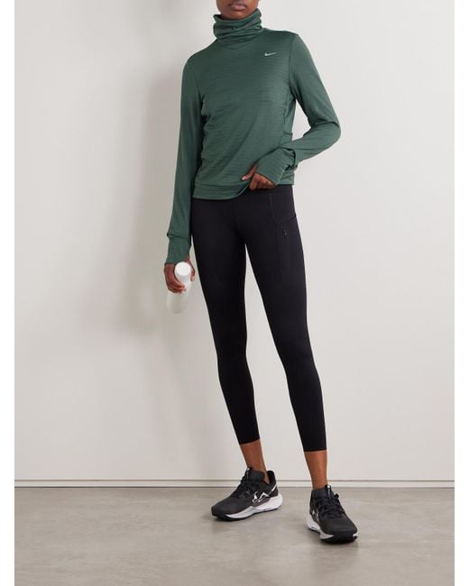 Nike Green Swift Element Ribbed Therma-Fit Turtleneck Top