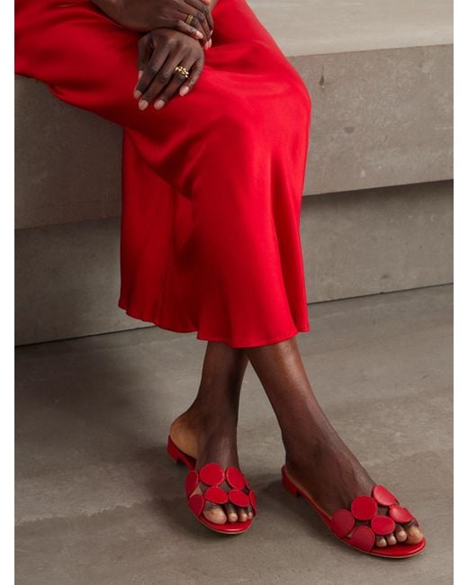 Manolo Blahnik Red Haribalmu 10 Cutout Leather Slides