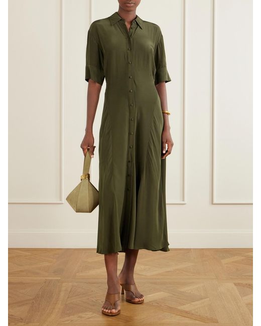 Veronica Beard Green Perenna Satin Midi Dress