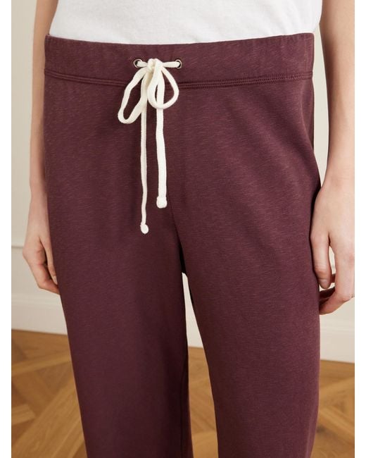 James Perse Purple Cropped Cotton-Terry Wide-Leg Track Pants