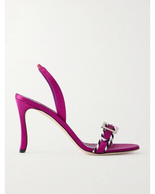 Manolo Blahnik Pink Sumbasan 90 Embellished Satin Sandals