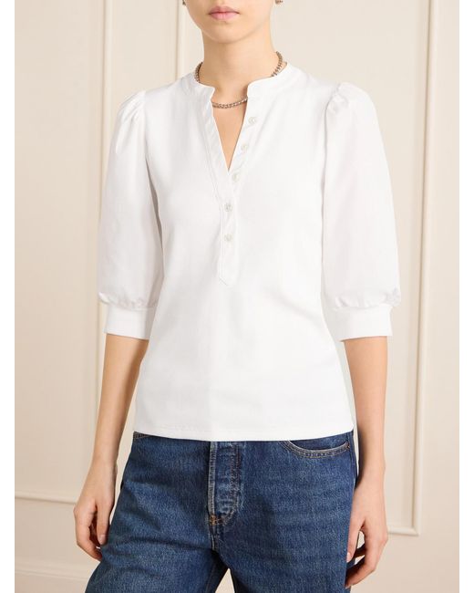Veronica Beard White Coralee Poplin And Ribbed Stretch-Pima Cotton-Jersey Top