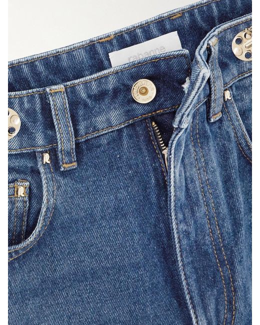 Rabanne Blue Chainmail-Embellished Mid-Rise Straight-Leg Jeans