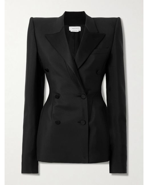 Alexander McQueen Black Doppelreihiger Blazer Aus Einer Woll-Mohairmischung Mit Seidensatinbesätzen