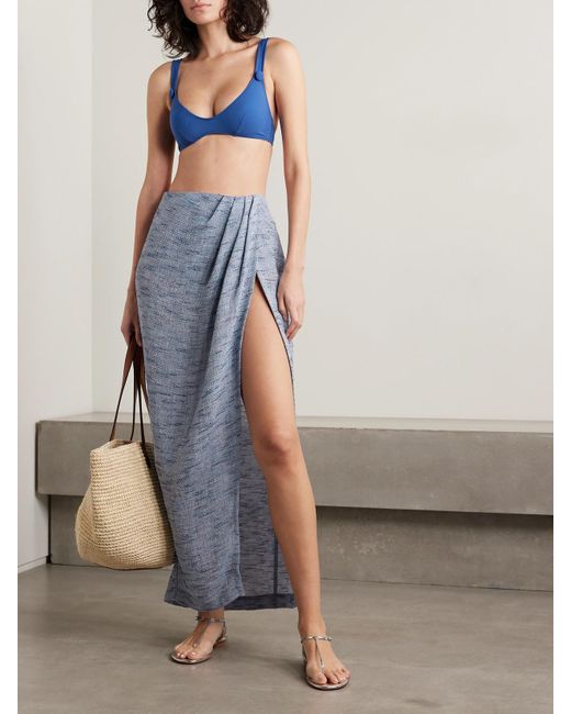 Lisa Marie Fernandez Blue Pleated Striped Linen-Blend Gauze Pareo