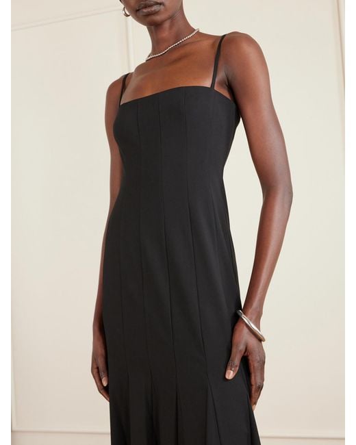 Staud Black Rila Paneled Crepe Midi Dress