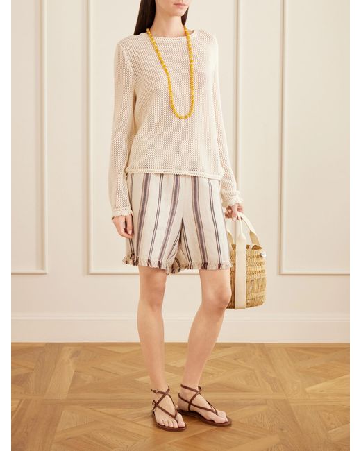Alix Of Bohemia Natural Tillie Bark Frayed Striped Cotton And Linen-Blend Shorts