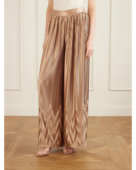 ‎Dima Ayad Natural Metallic Plissé-Satin Wide-Leg Pants