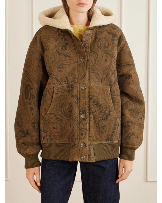 Etro Brown Printed Suede Shearling Jacket