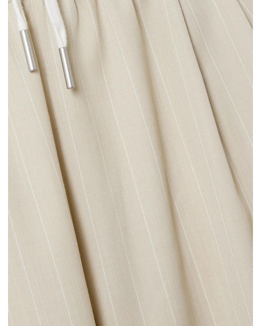 St. Agni Natural Pinstriped Gathered Wool-Blend Wide-Leg Pants