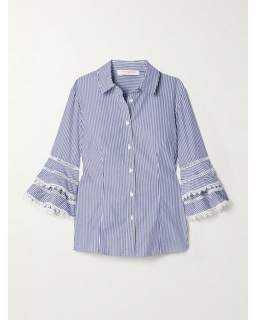 Chemise En Popeline De Coton À Rayures, Volants Et Finitions En Dentelle Guipure Carolina Herrera en coloris Blue