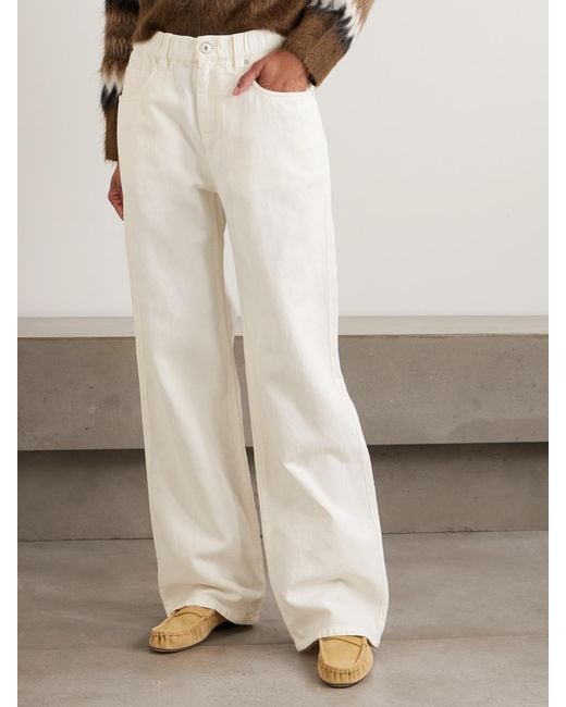 Brunello Cucinelli White Bead-Embellished Cotton And Linen-Blend Wide-Leg Pants