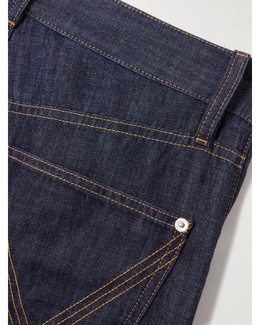 Bottega Veneta Blue Intrecciato Suede-Trimmed Mid-Rise Straight-Leg Jeans