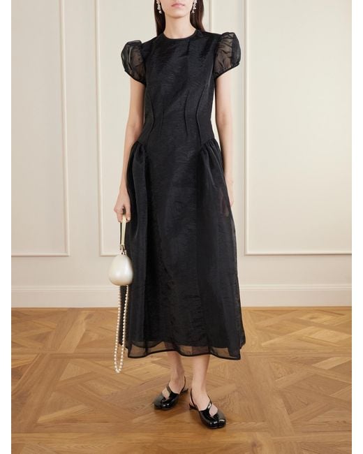CECILIE BAHNSEN Black Cleopatra Organza Midi Dress